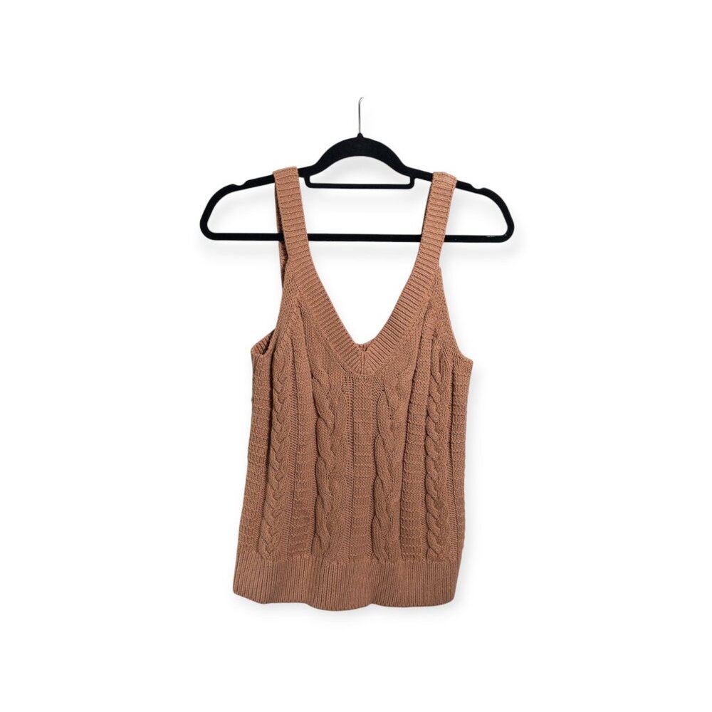 NWT Banana Republic Brown Cableknit Sweater Tank Top SZ S Garmet Dyed
